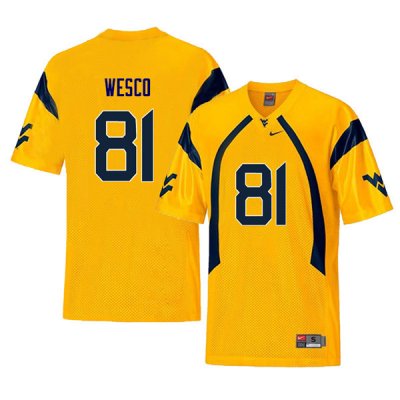 Men's West Virginia Mountaineers NCAA #81 Trevon Wesco Yellow Authentic Nike Retro Stitched College Football Jersey RH15I32VM